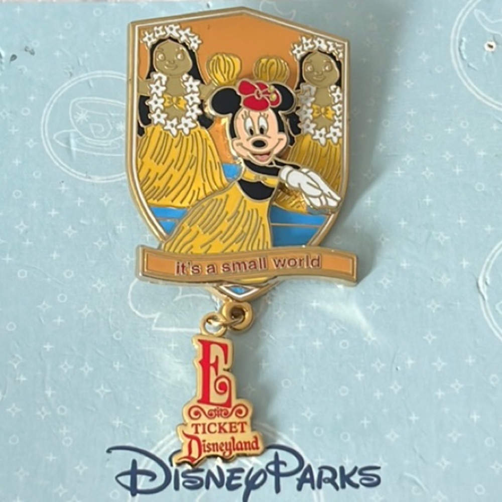 Disney Parks It’s A Small World E-Ticket Dangle LE 1500 Minnie Hawaiian Hula Pin